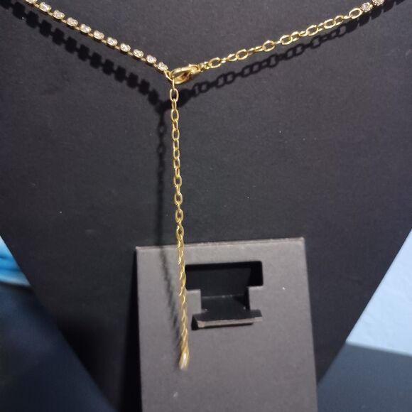 Gold-Toned Clear Rhinestone Y-Necklace, 18" - Picture 3 of 3